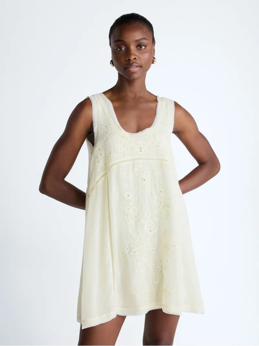 Sleeveless Embroidered Cream Dress